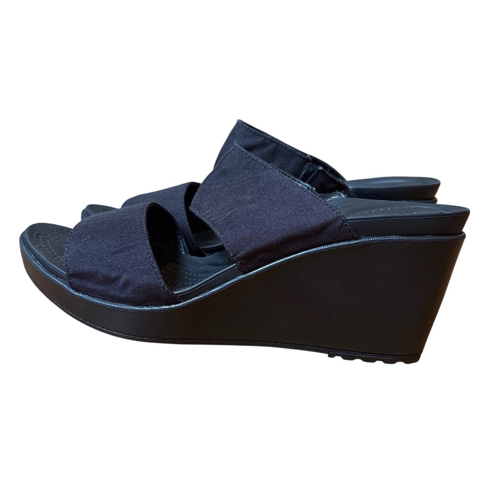 Crocs Leigh II Wedge Sandals Womens Black Dual Strap Slides SIZE 11